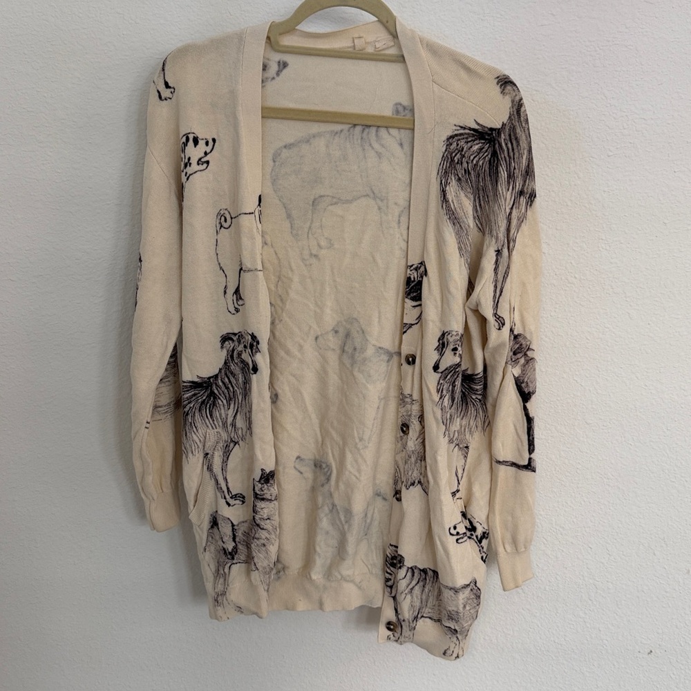 Anthropologie Dog Print Cardigan Sweater